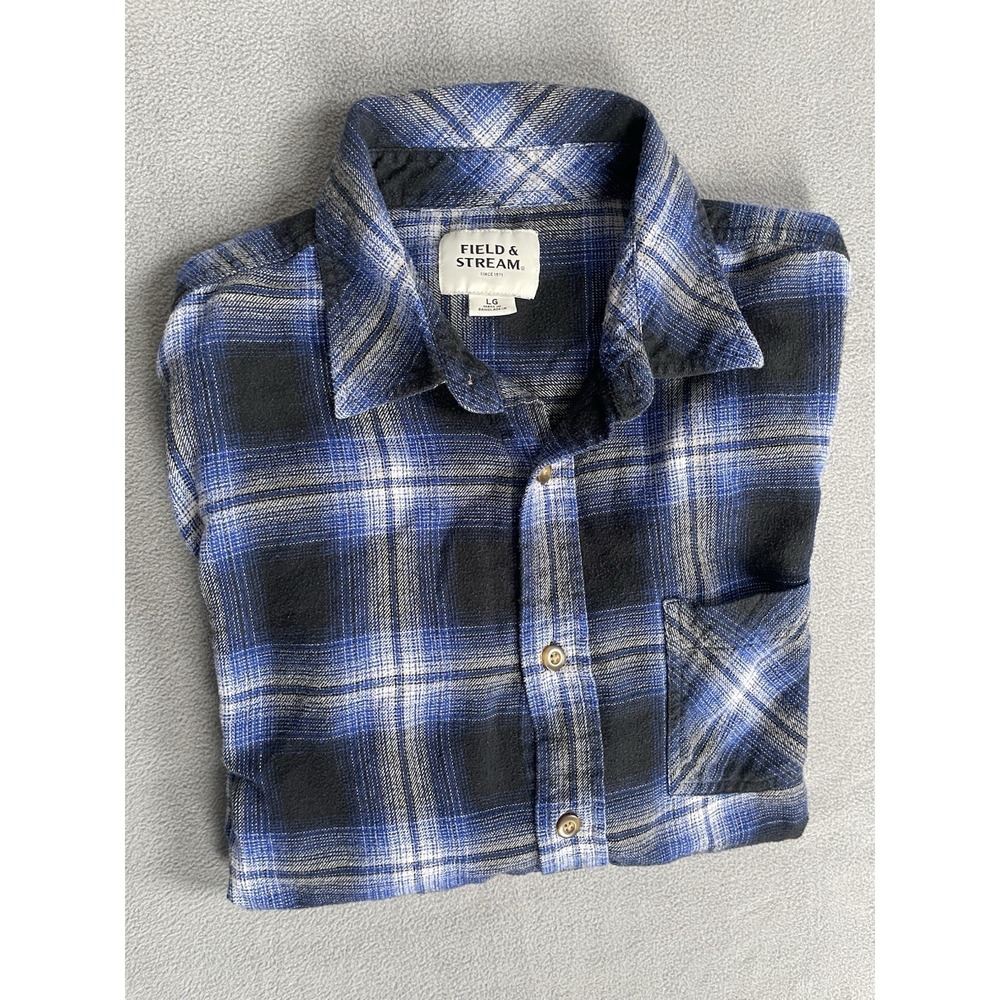 Field‎ And Stream Mens Flannel Blue Black Plaid Sz Lrg